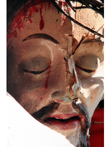 Blutiges und wundes Gesicht Jesu aus der Ausstellung ”Das Anlitzt Christi”
