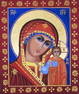 Das Werk „Gottesmutter von Kazan“ ist eine der zahlreichen Ikonen, die der Künstler Helmut A. Haffner im Kloster Benediktbeuern ausstellt.  