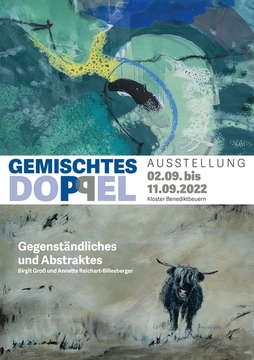 Plakat zur Kunstausstellung von Annette Reichart-Billesberger und Birgit Groß, Gemischtes Doppel 2022