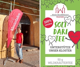 Nach Unwetter in Benediktbeuern öffnet der Klosterladen wieder seine Pforten. Leiterin Simone Spohr bietet ab jetzt auch SolidariTee an. Der Erlös geht zu 100% ans Kloster Benediktbeuern.